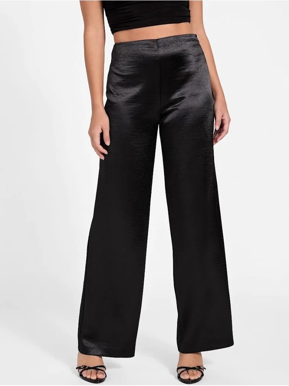 Guess Black Satin Wide-Leg Pants for Women